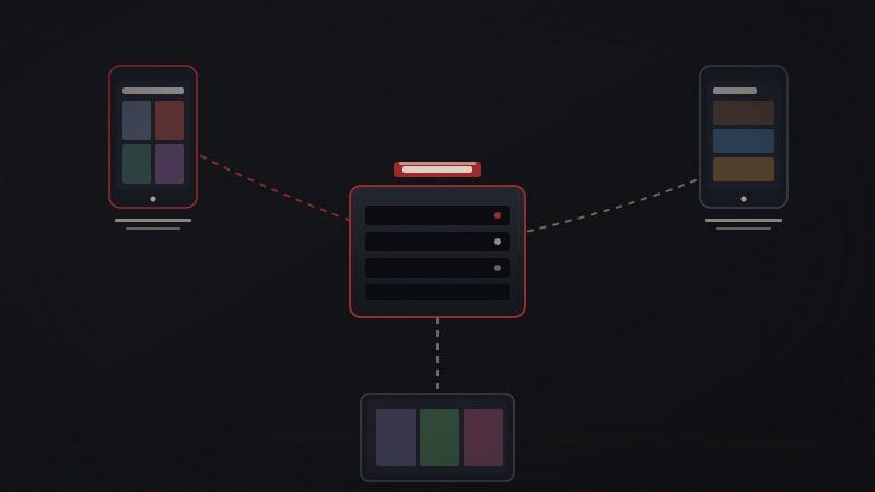 A diagram linking a home Komga server to Mihon, Aidoku, and Paperback phones over Wi-Fi